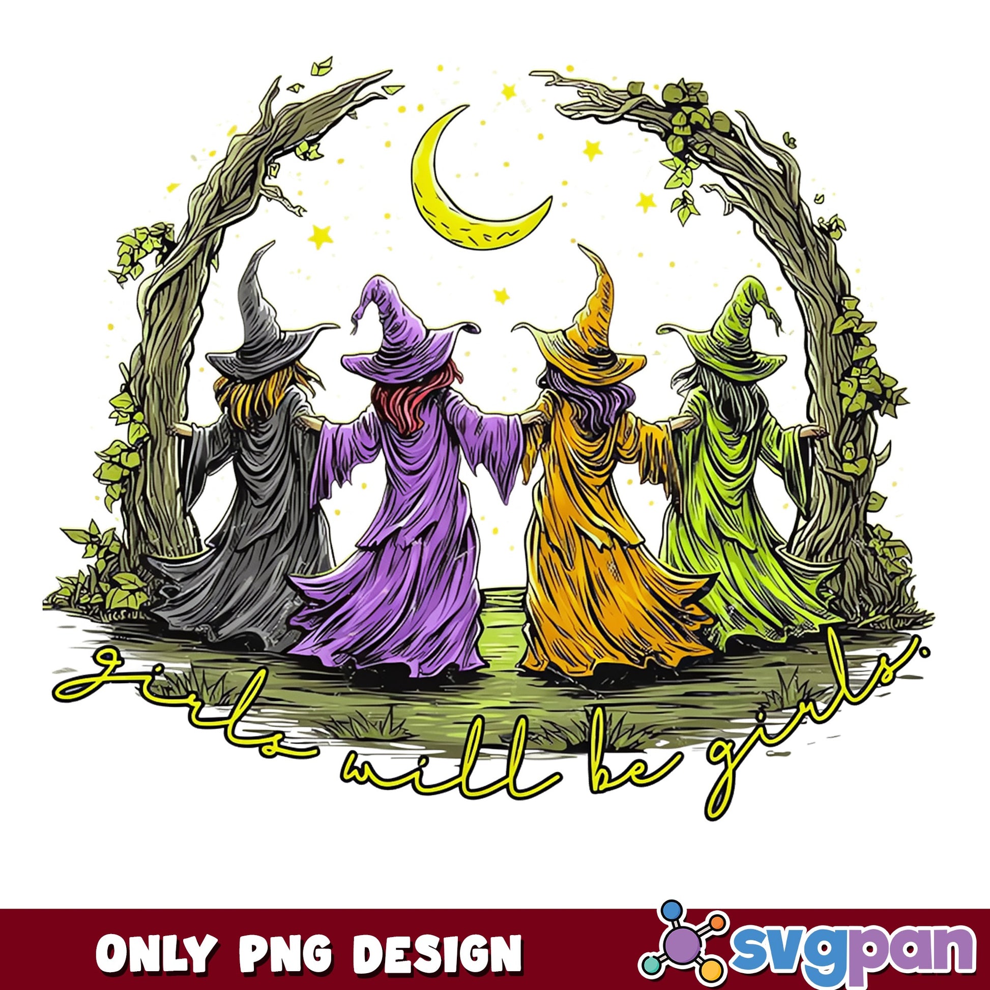 Girls Will Be Girls Witch PNG, Halloween Witch PNG, Witches PNG