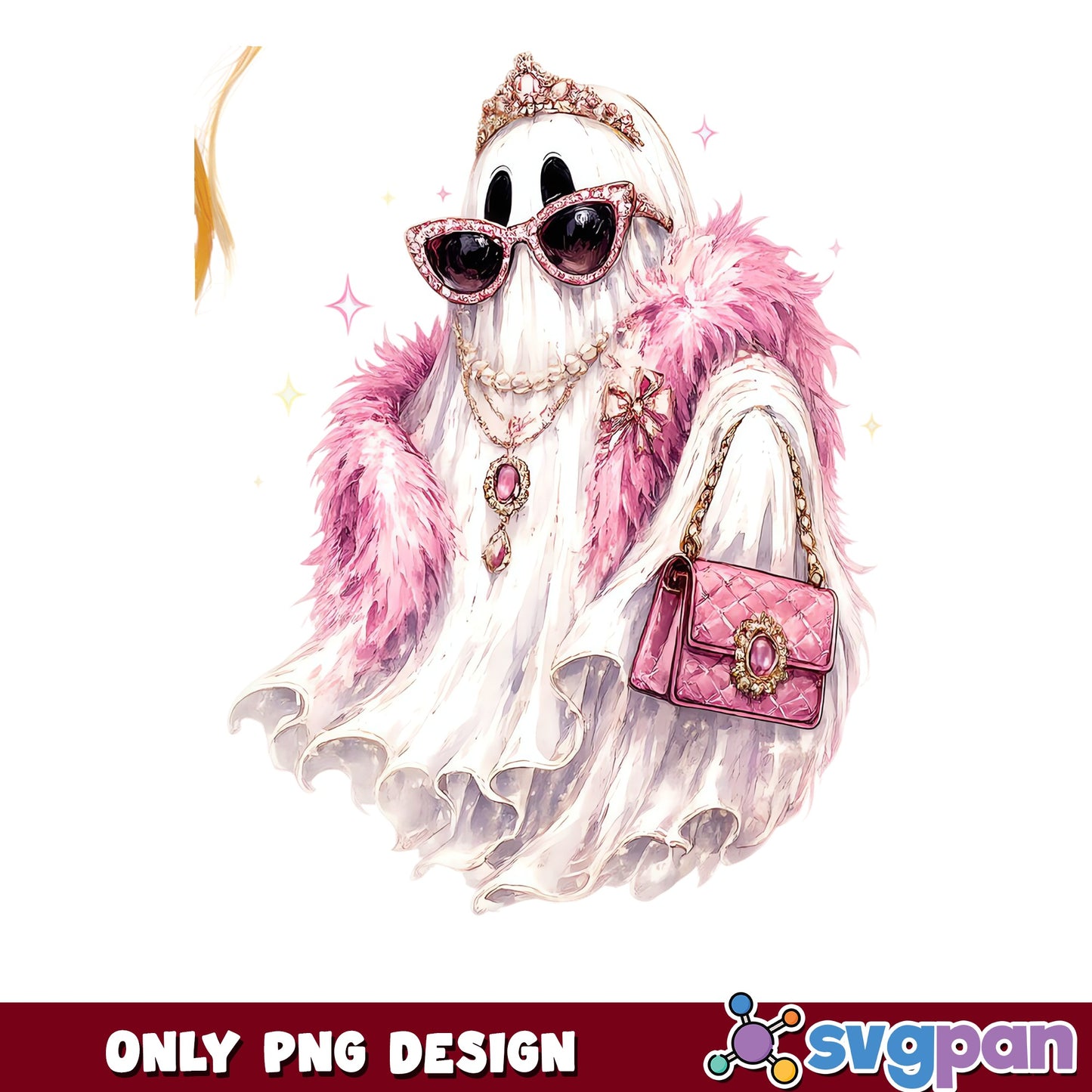 Glamour Ghost Halloween PNG, Pink Sassy Ghost PNG, Spooky PNG