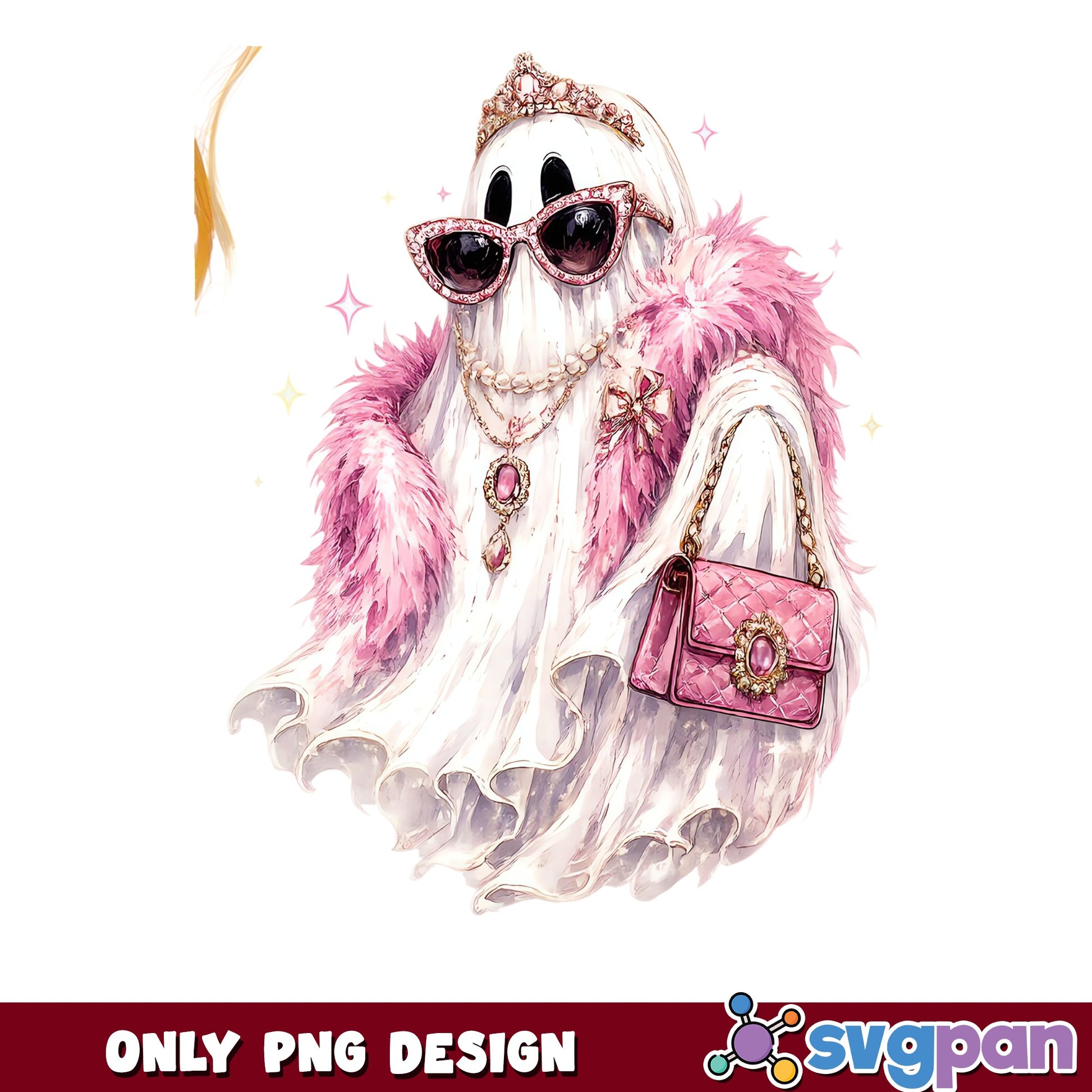 Glamour Ghost Halloween PNG, Pink Sassy Ghost PNG, Spooky PNG