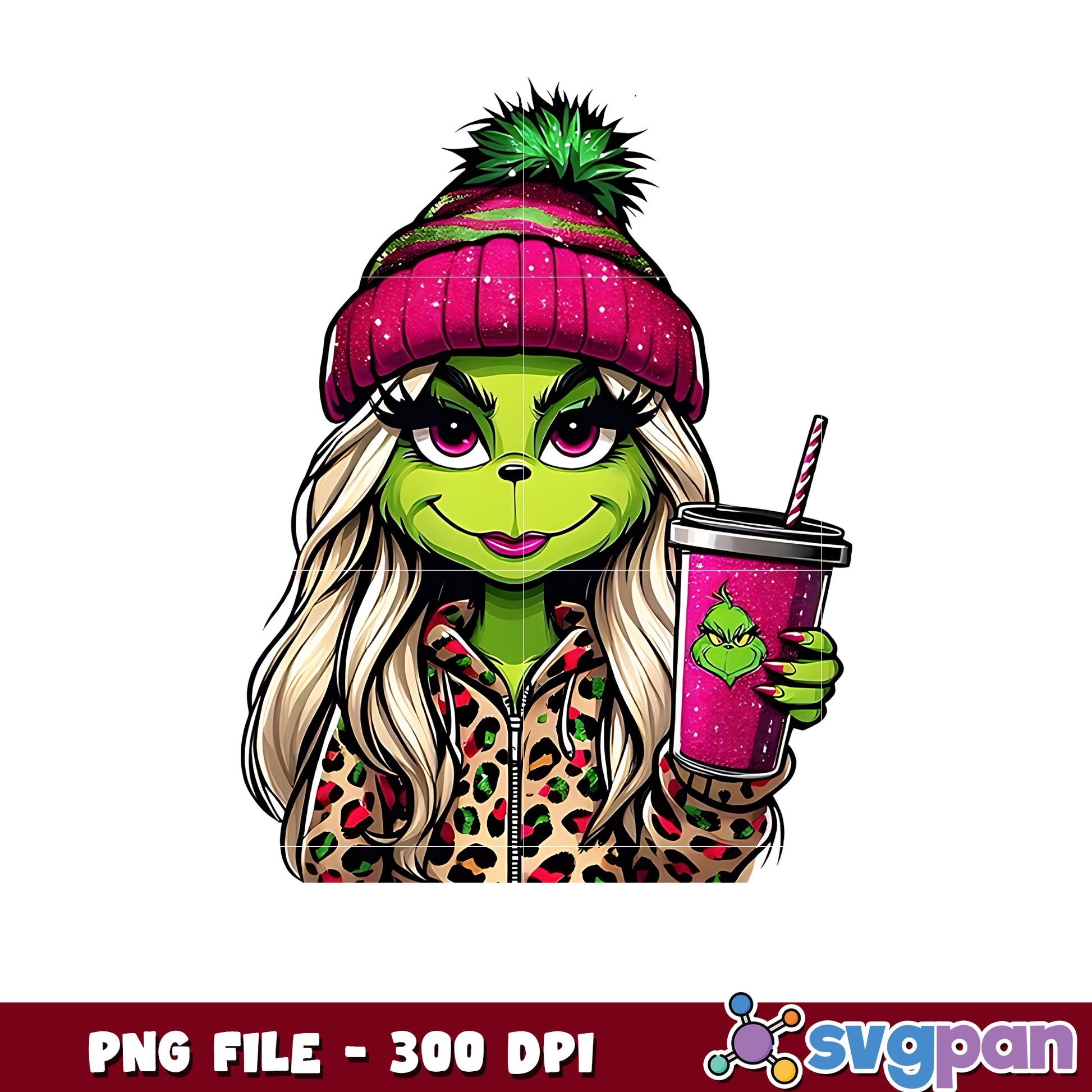 Glitter Girl Grinch Cute Coffee png, mr grinch png, christmas season png
