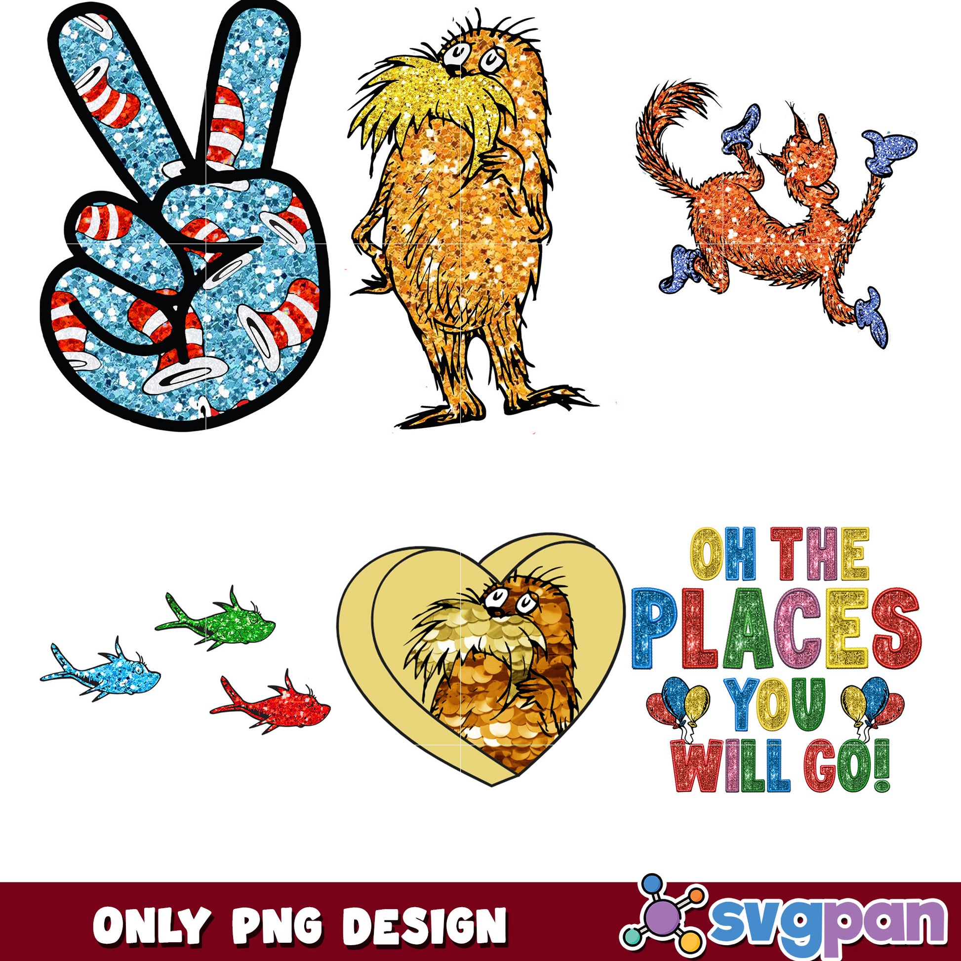 Glitter Oh The Places PNG Bundle