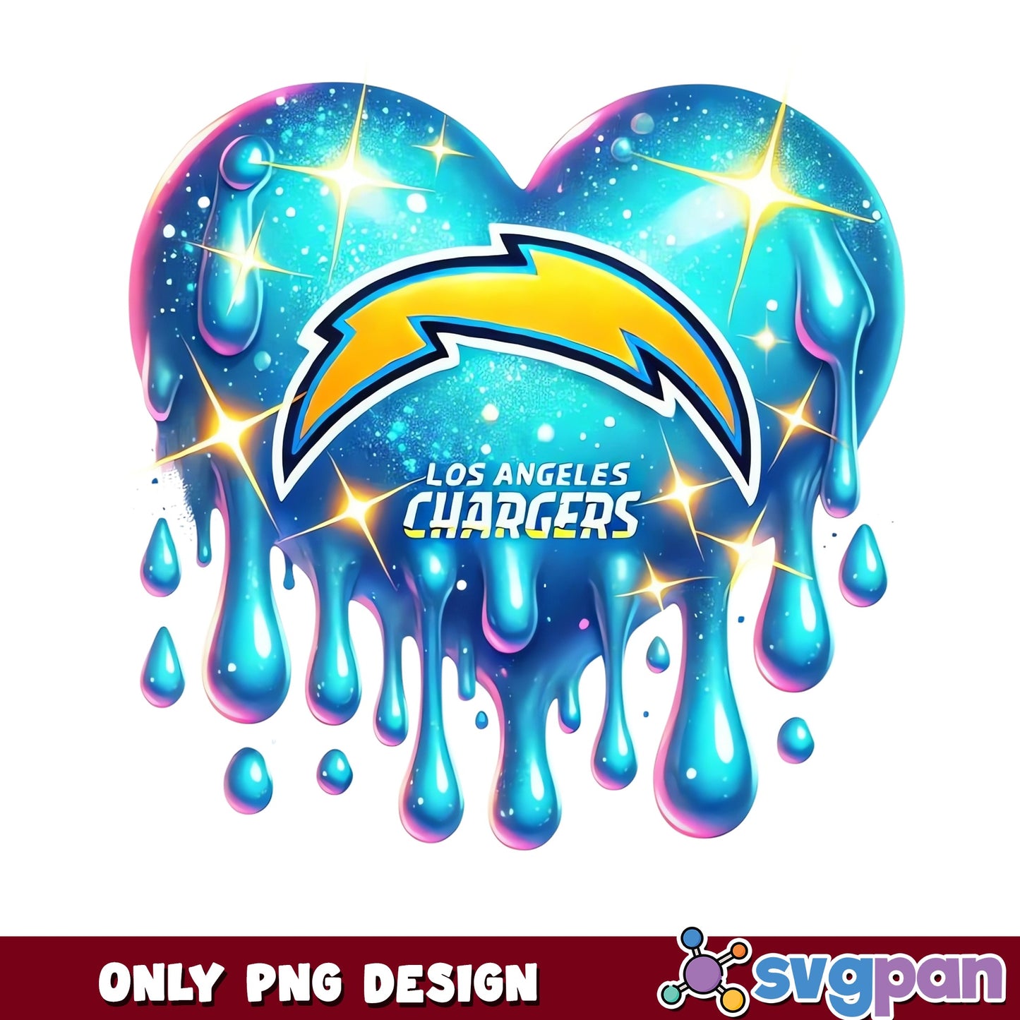 Glitter Heart Los Angeles Chargers PNG, NFL Football PNG, Drip PNG