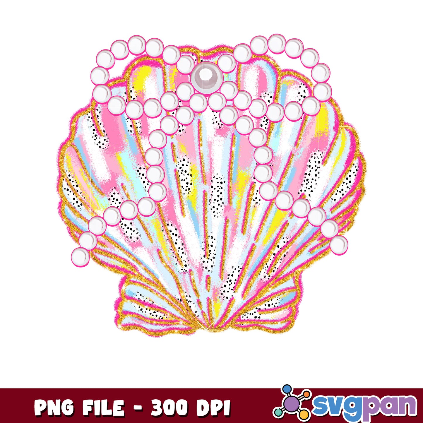 Glittery Pearl Seashell PNG 300 DPI