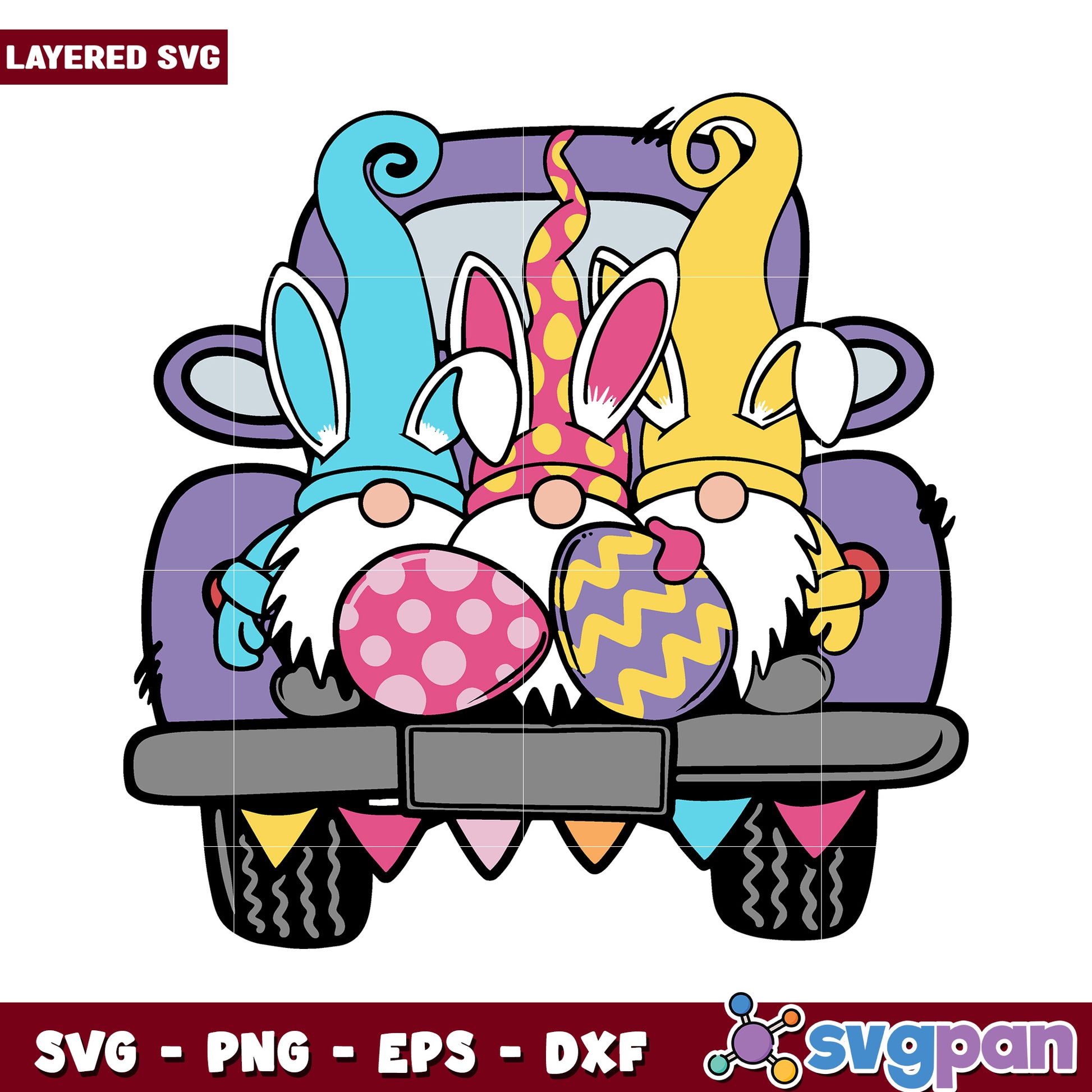 Gnomes with Easter Eggs on Car SVG Design, Perfect for Crafts