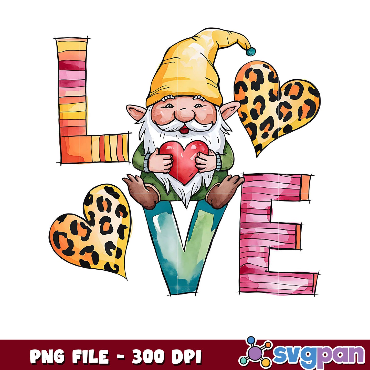 Gnome with Love Hearts Graphic, Perfect for Crafts and Gifts