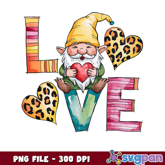 Gnome with Love Hearts Graphic, Perfect for Crafts and Gifts
