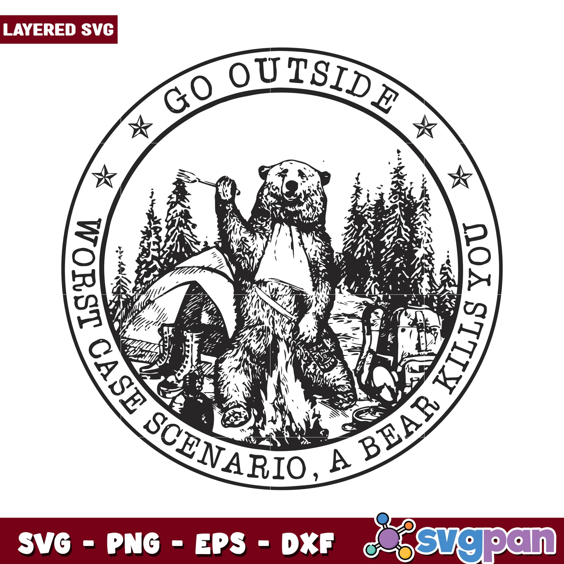 Go Outside Bear Illustration, Perfect for Outdoor Adventure Designs