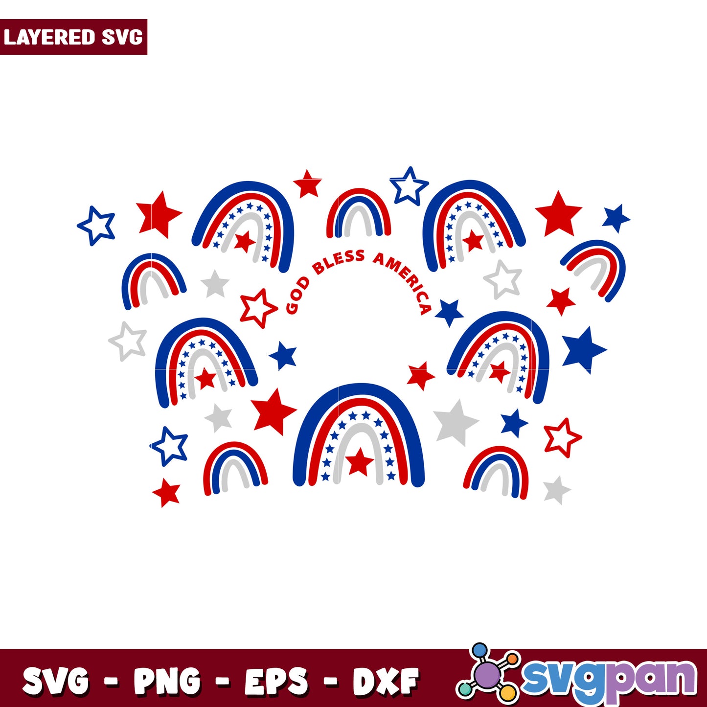 God Bless America Rainbow Stars SVG Design, Perfect for Crafts