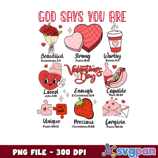 God Says You Are Beautiful Strong Loved, PNG File 300 DPI