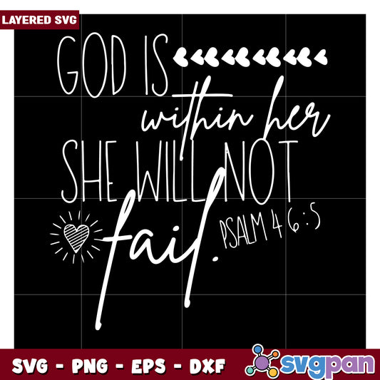 God is Within Her Inspirational Quote SVG, She Will Not Fail Design