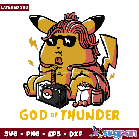 God of Thunder Pikachu SVG File for Crafting Projects, Fun and Unique Design