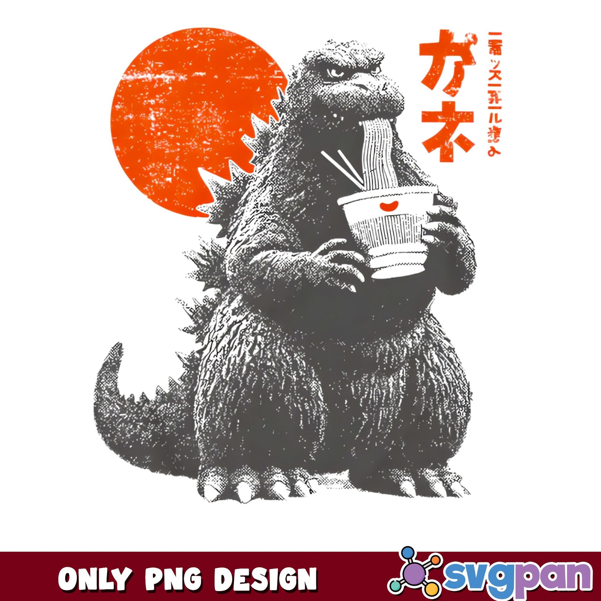 Godzilla Ramen Noodles PNG, Kaiju Japanese Monster PNG, Retro PNG