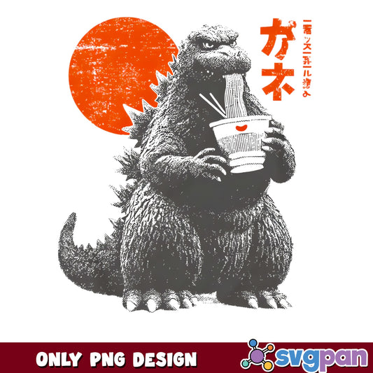 Godzilla Ramen Noodles PNG, Kaiju Japanese Monster PNG, Retro PNG
