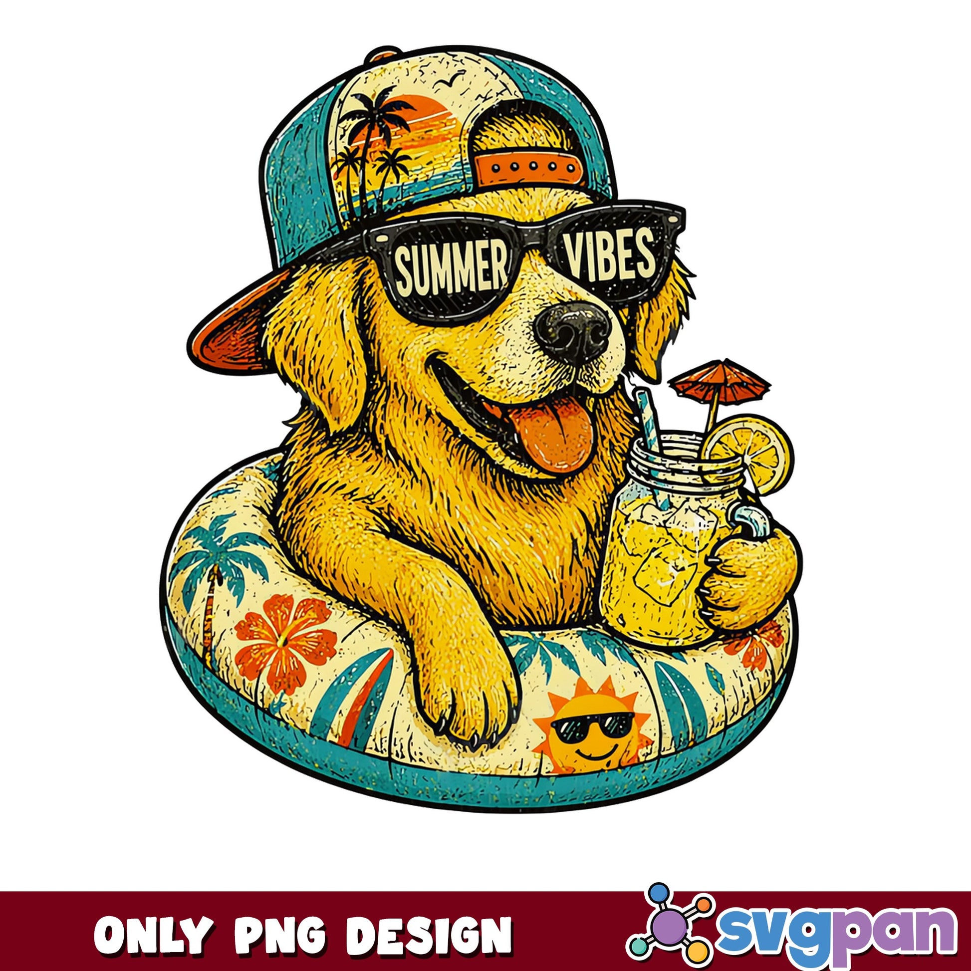 Golden Retriever Summer Vibes PNG, Dog Beach PNG, Summer PNG