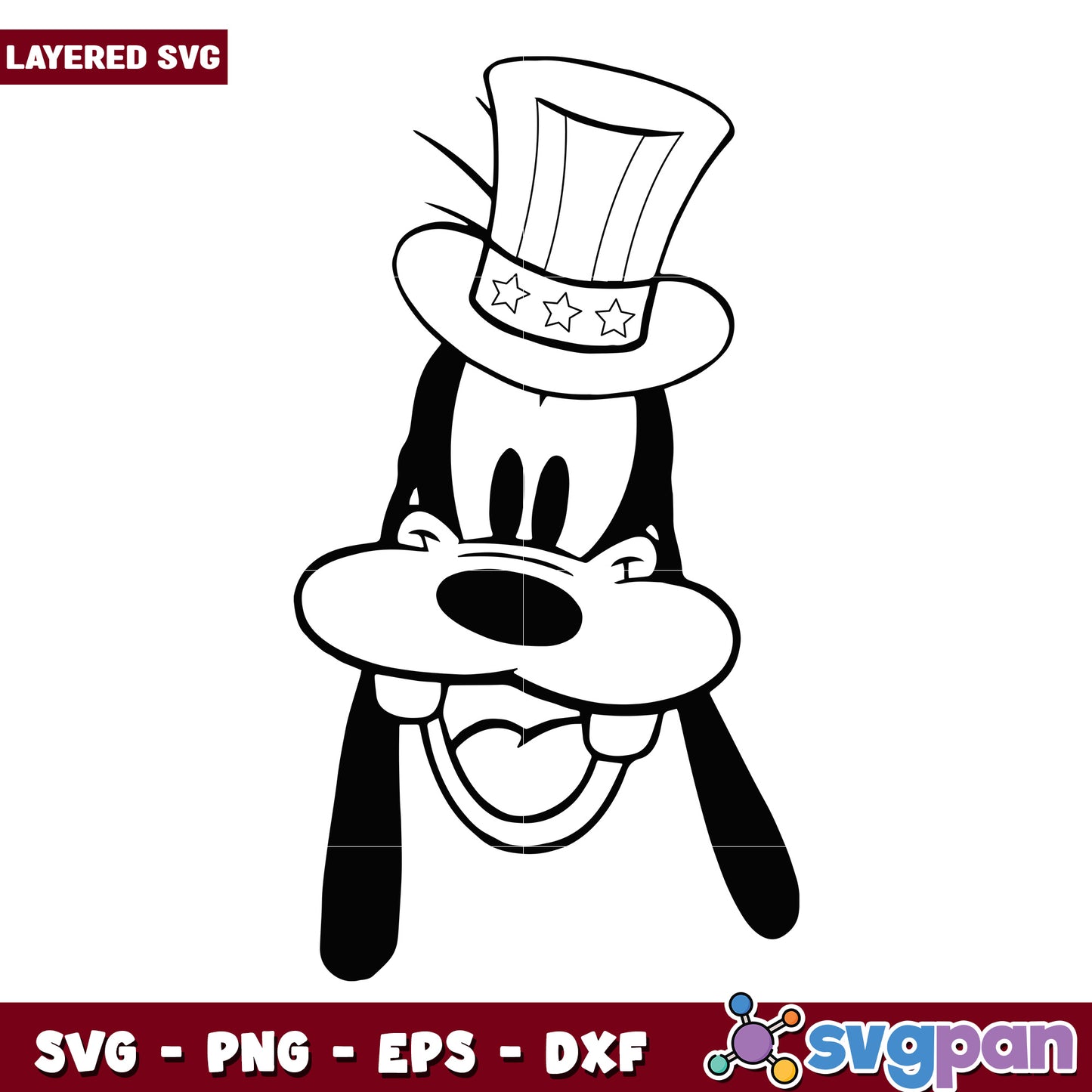 Goofy Character SVG Design with Top Hat and Smile Outline