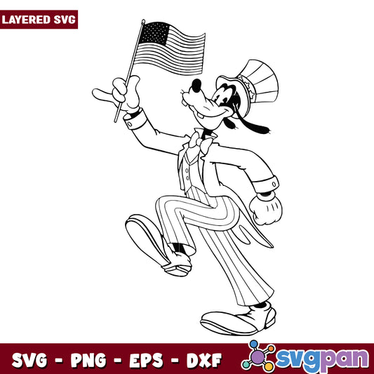 Goofy Patriotic SVG Coloring Page