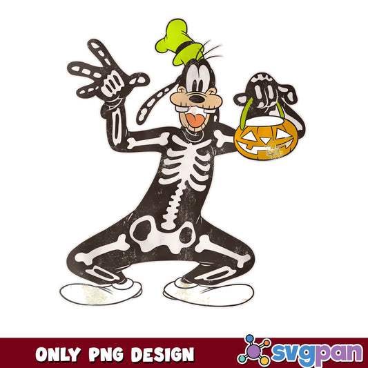 Goofy Skeleton Halloween PNG, Disney Trick Or Treat Pumpkin, Spooky