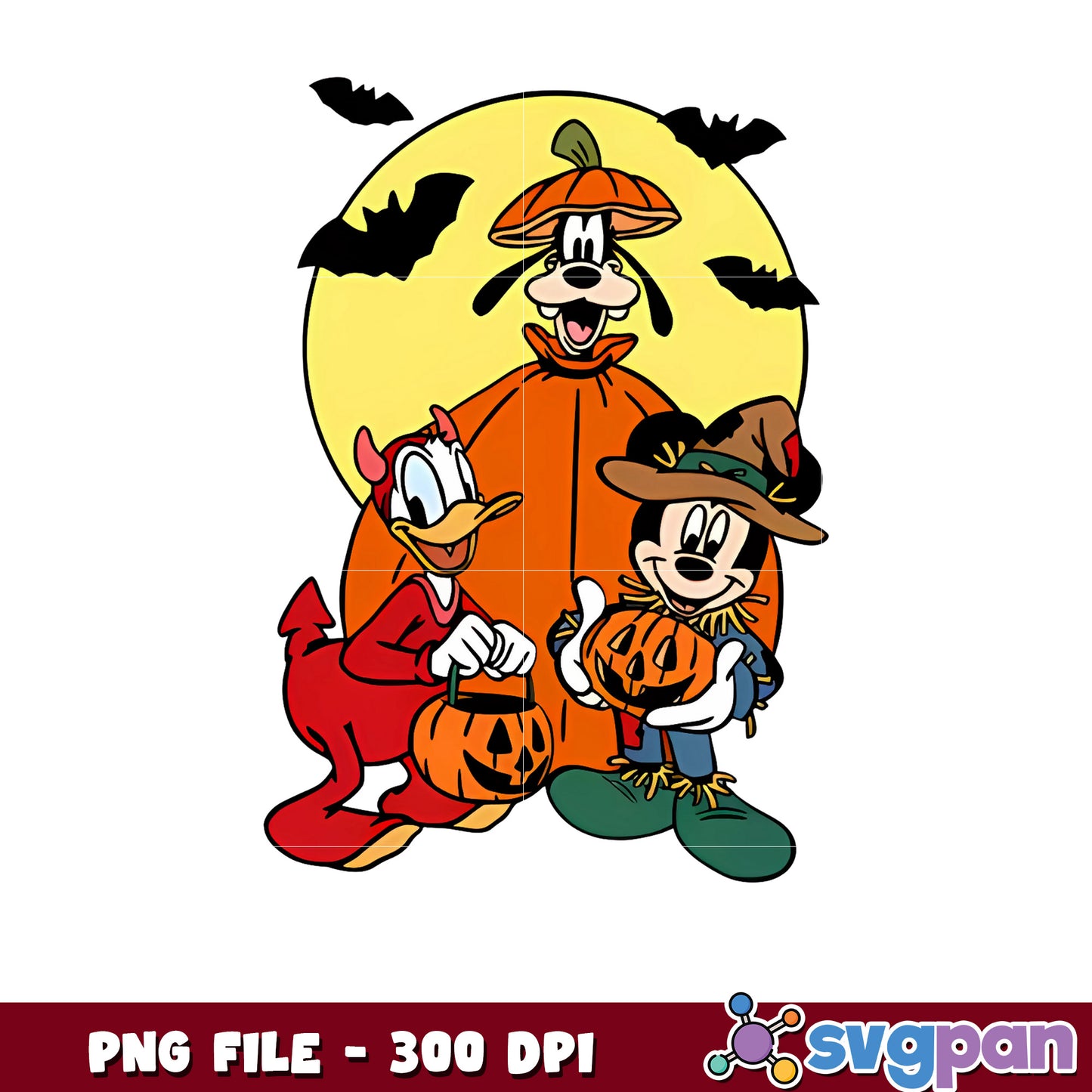 Goofy donald and mickey png, halloween decor png, halloween pumpkin png