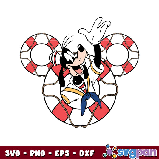 Goofy lifebuoy swimming design svg, goofy mickey mouse​ svg