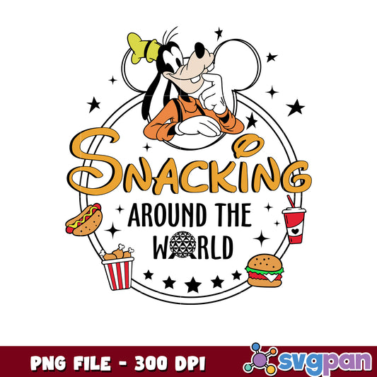 Goofy snacking around the world png, goofy food trip png, goofy eating tour png
