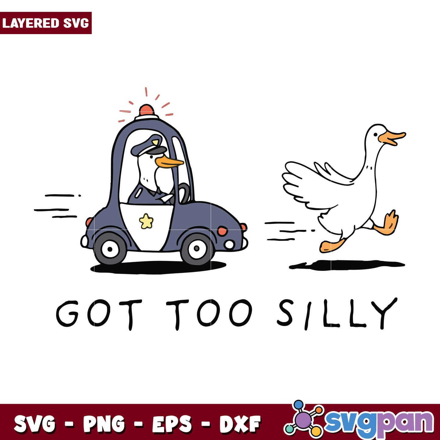 Goose got too silly svg, funny animal quote svg, chaotic goose humor svg
