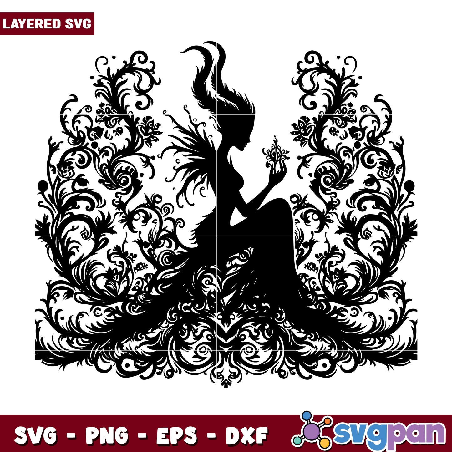 Gothic Floral Fairy Silhouette SVG