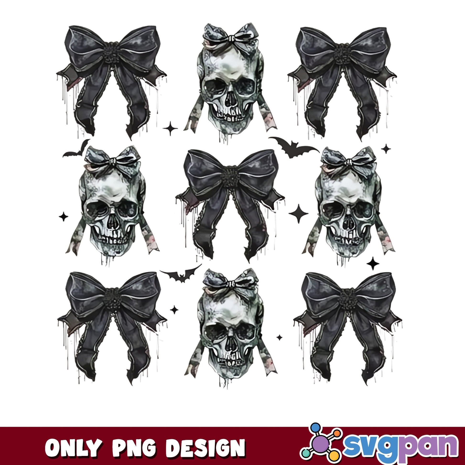 Gothic Skull And Black Bow Bundle, Halloween Coquette PNG, Skull PNG