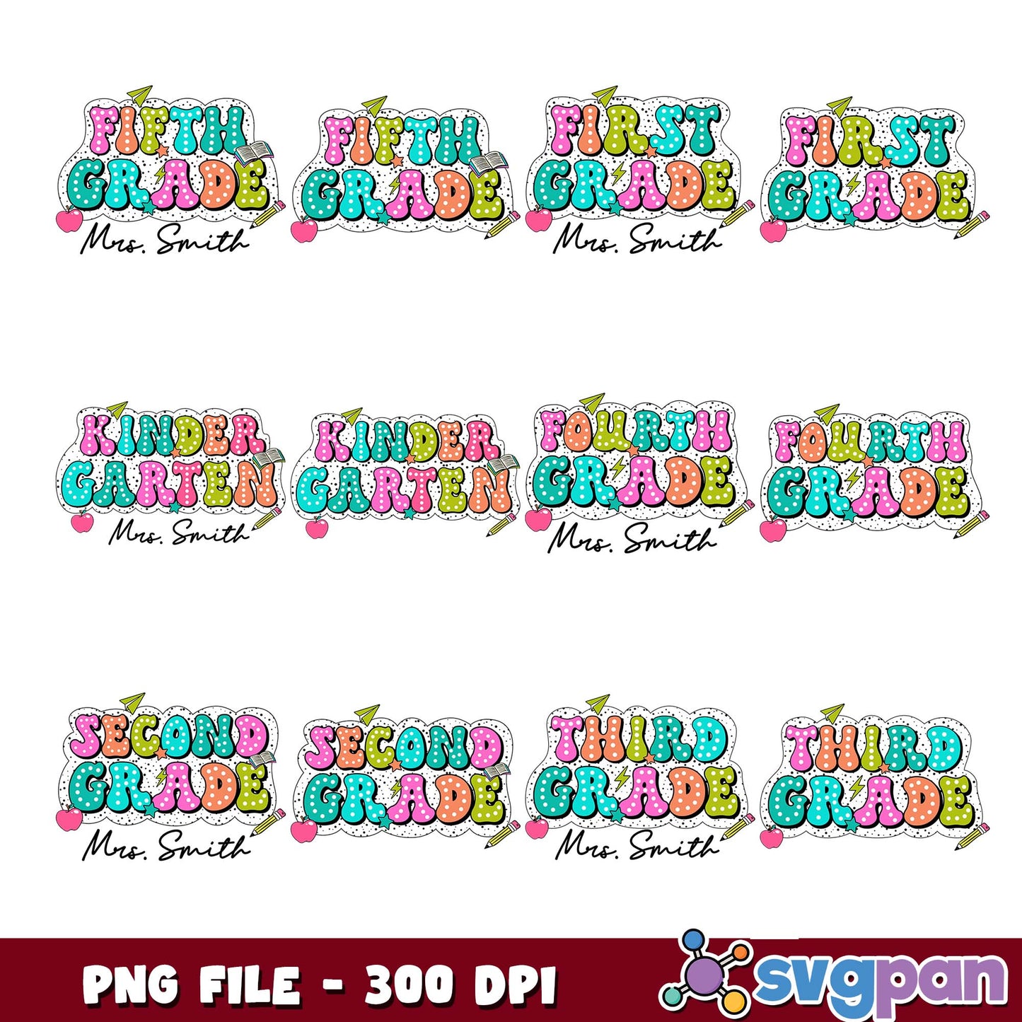 Grade school design mrs smith png bundle