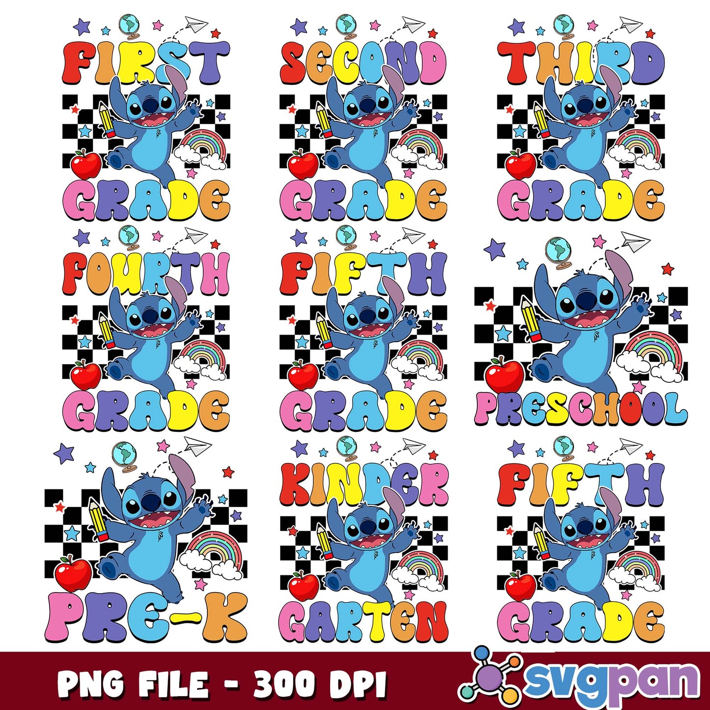 Grade school stitch design png bundle