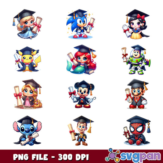 Graduation Cartoon Characters PNG Bundle
