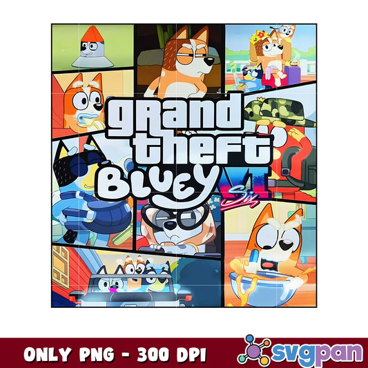 Grand theft bluey character design png, bluey and friends png