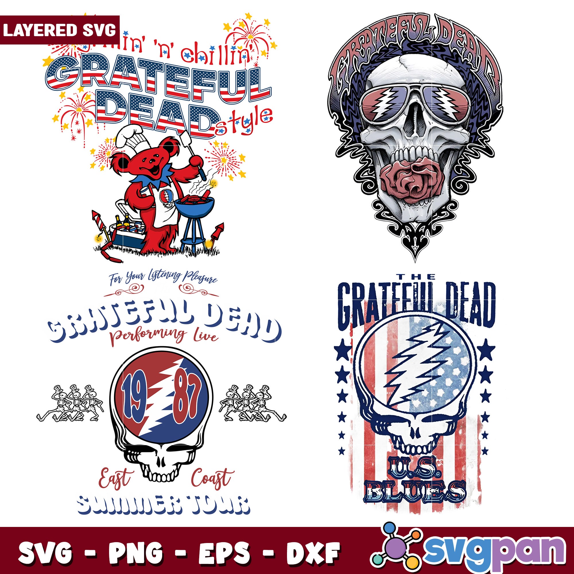 Gd Designs Grateful Dead SVG Bundle 4 Layered Designs – svgpan