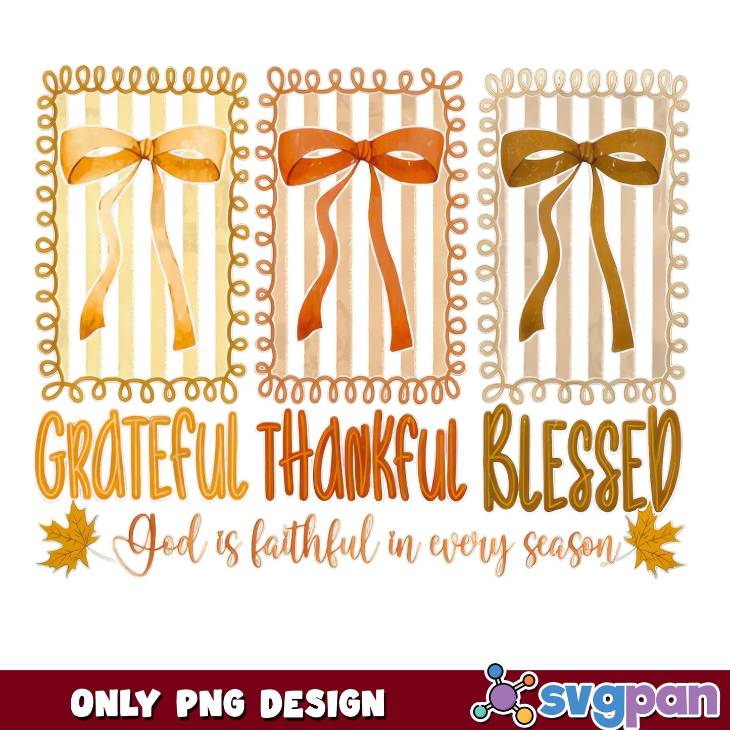 Grateful Thankful Blessed PNG, Thanksgiving Bow PNG, Fall PNG