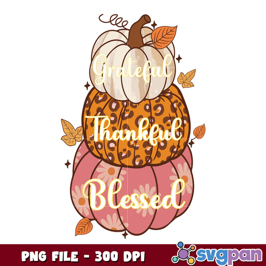 Grateful thankful blessed pumpkin png, halloween cartoons​ png, halloween​ decor png
