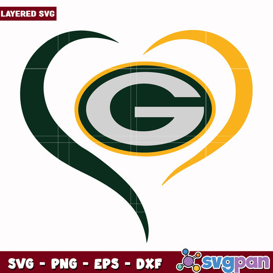 Green Bay Packers heart design svg, nfl scores svg, football packers svg