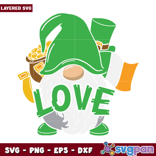 Green Gnome with Love Text Graphic, Perfect for St Patrick's Day