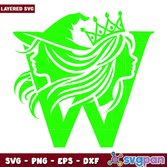 Green Witch Queen W Letter Logo SVG