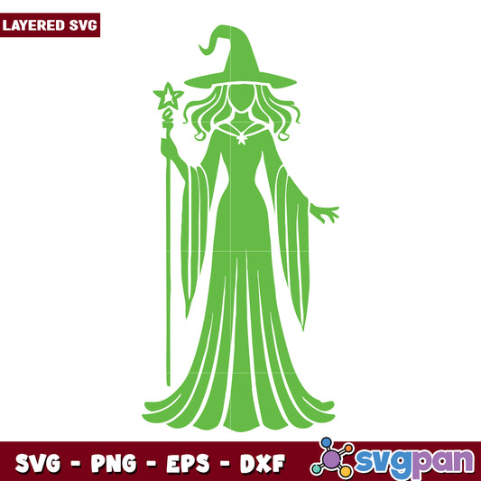 Green Witch SVG Magical Woman with Wand