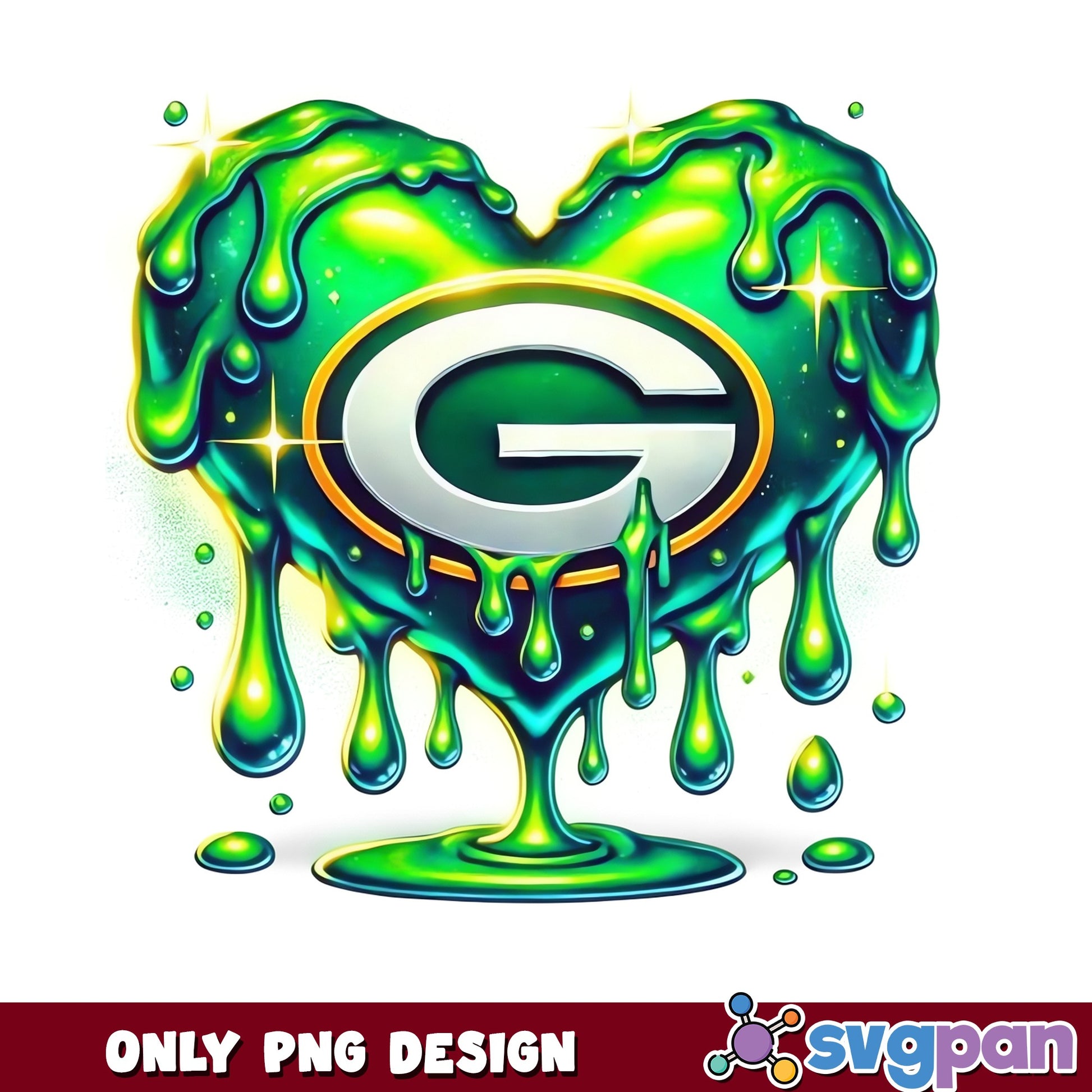 Green Bay Packers Dripping Heart PNG, NFL Football PNG, Packers PNG