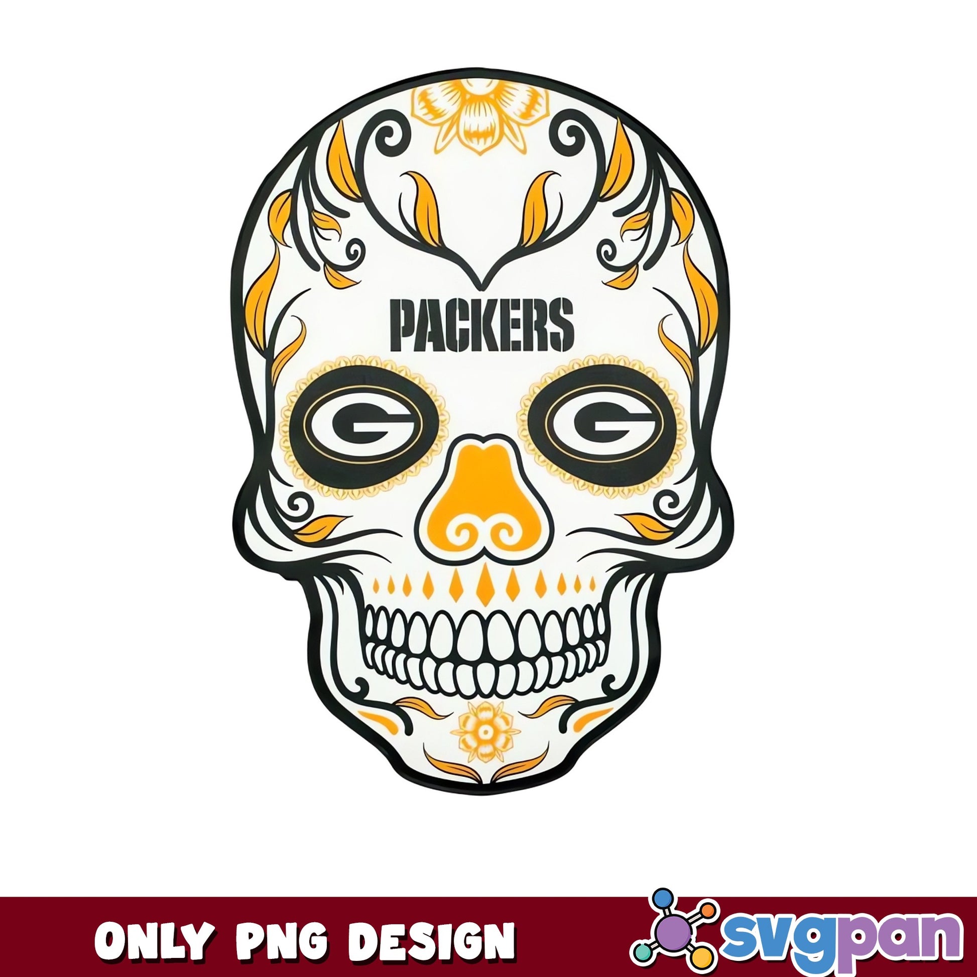 Green Bay Packers Sugar Skull PNG, NFL Skull PNG, Halloween PNG