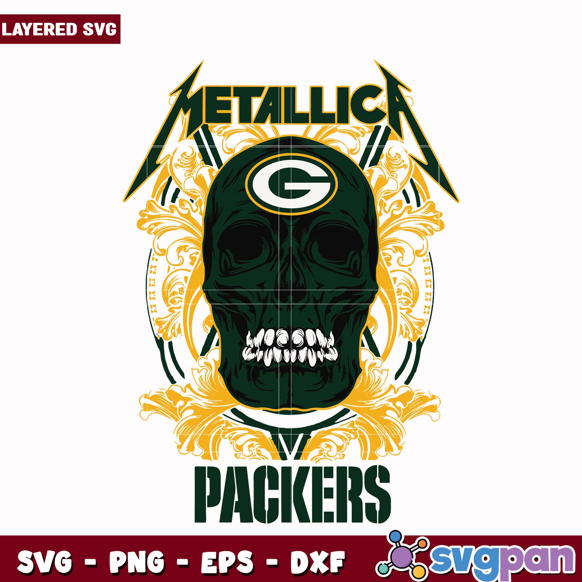 Green bay packers skull metallica svg, super bowl svg, nfl teams logo svg