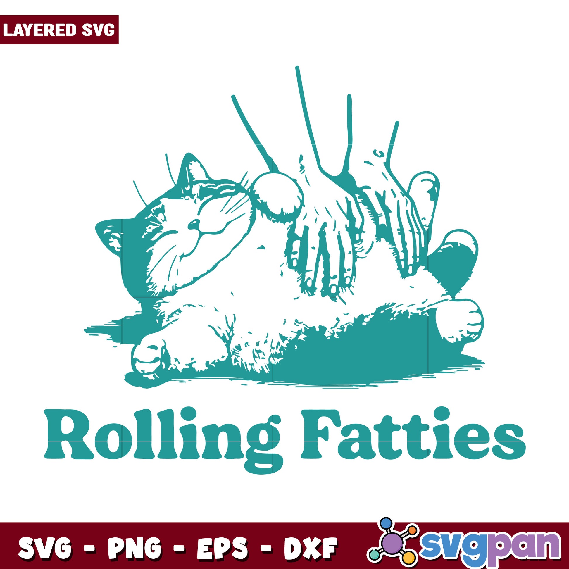 Green cute cat rolling fatties design svg, cute cat svg, fat cats svg