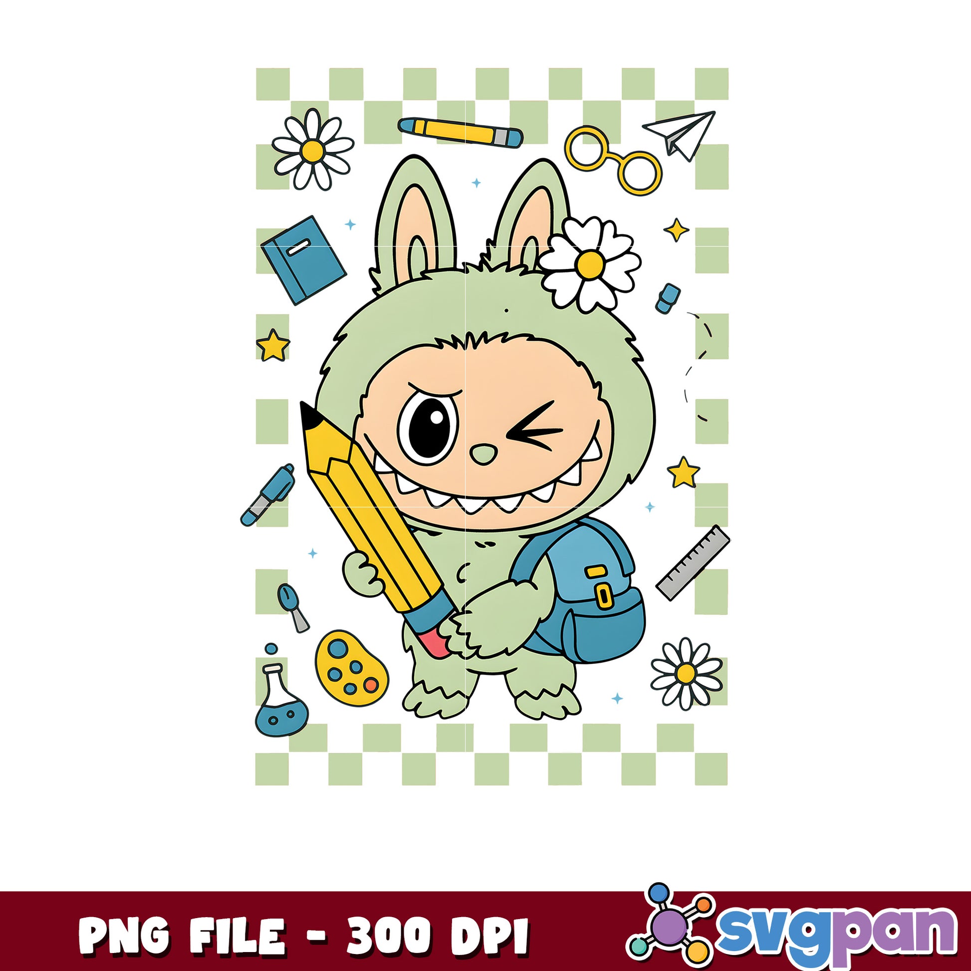 Green labubu pencil png