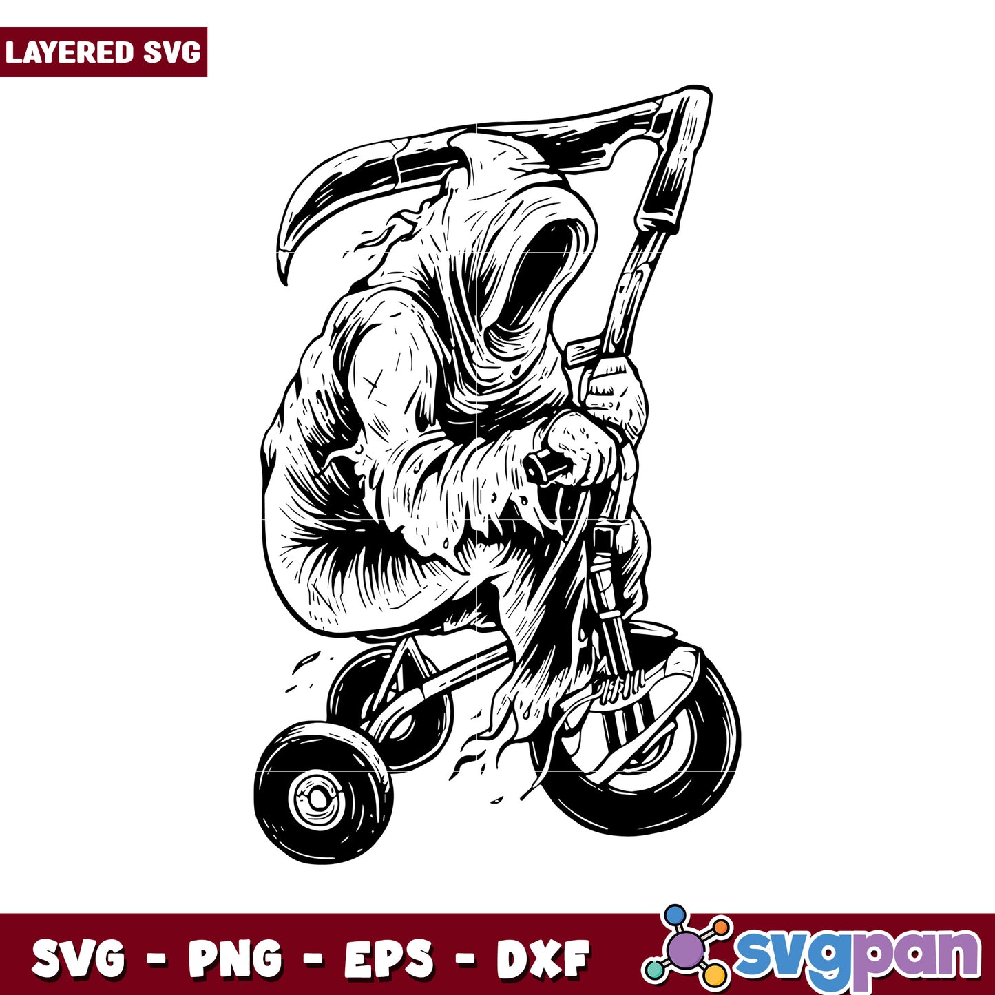 Grim Reaper Riding Tricycle SVG Design, Perfect for Craft Projects