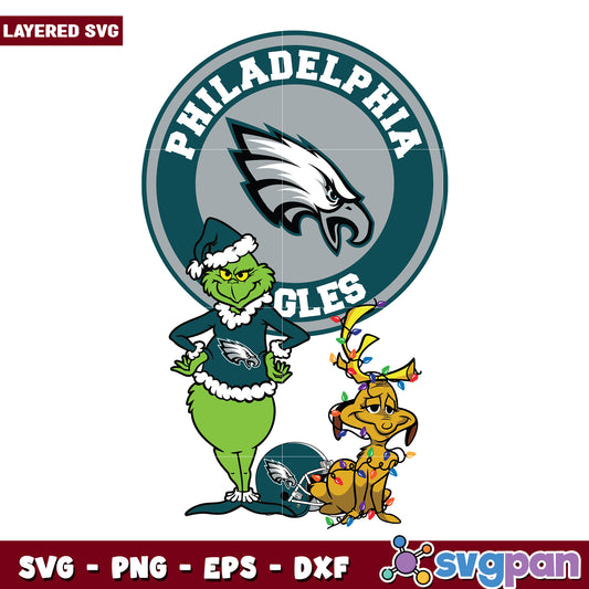 Grinch And Max Philadelphia Eagles svg, christmas cookies svg, grinch design svg