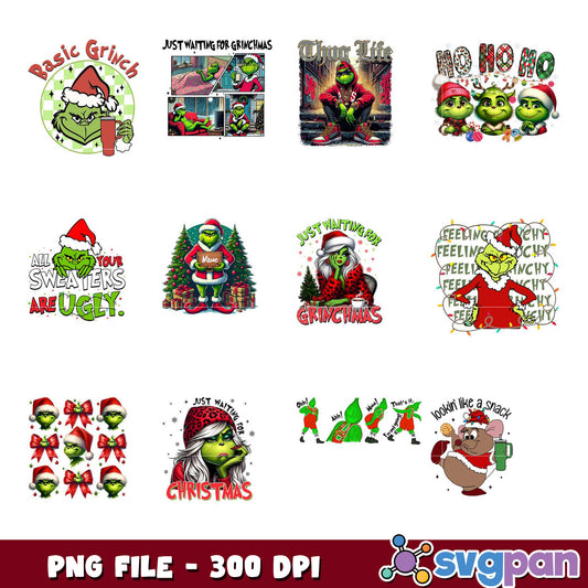 Grinch Bundle PNG Cute Christmas Graphics Pack