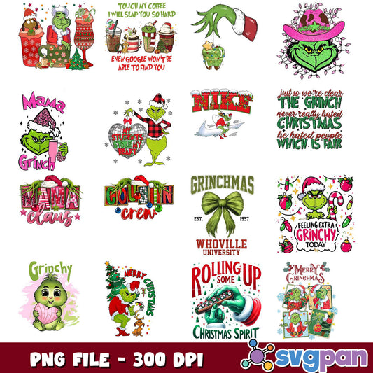 Grinch Christmas PNG Bundle - 12 Designs