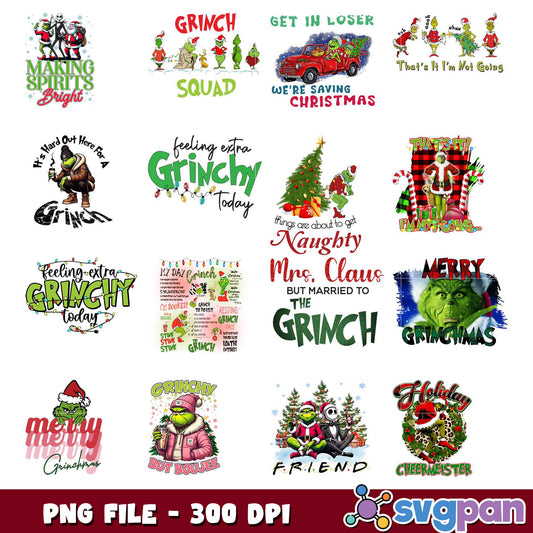 Grinch Christmas PNG Bundle 12 Designs 300 DPI