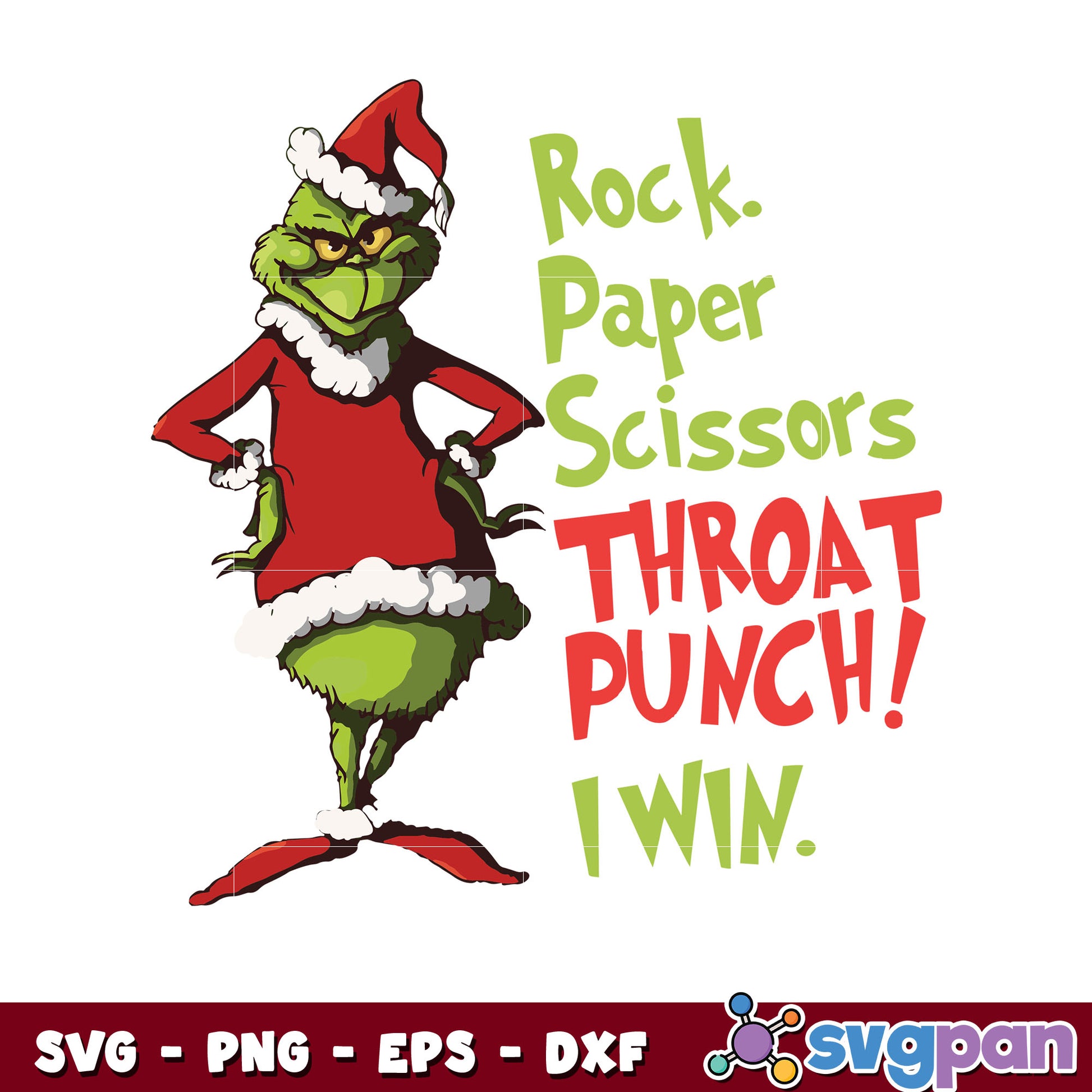 Grinch Christmas Rock Paper Scissor Throat Punch I Win svg, the grinch svg