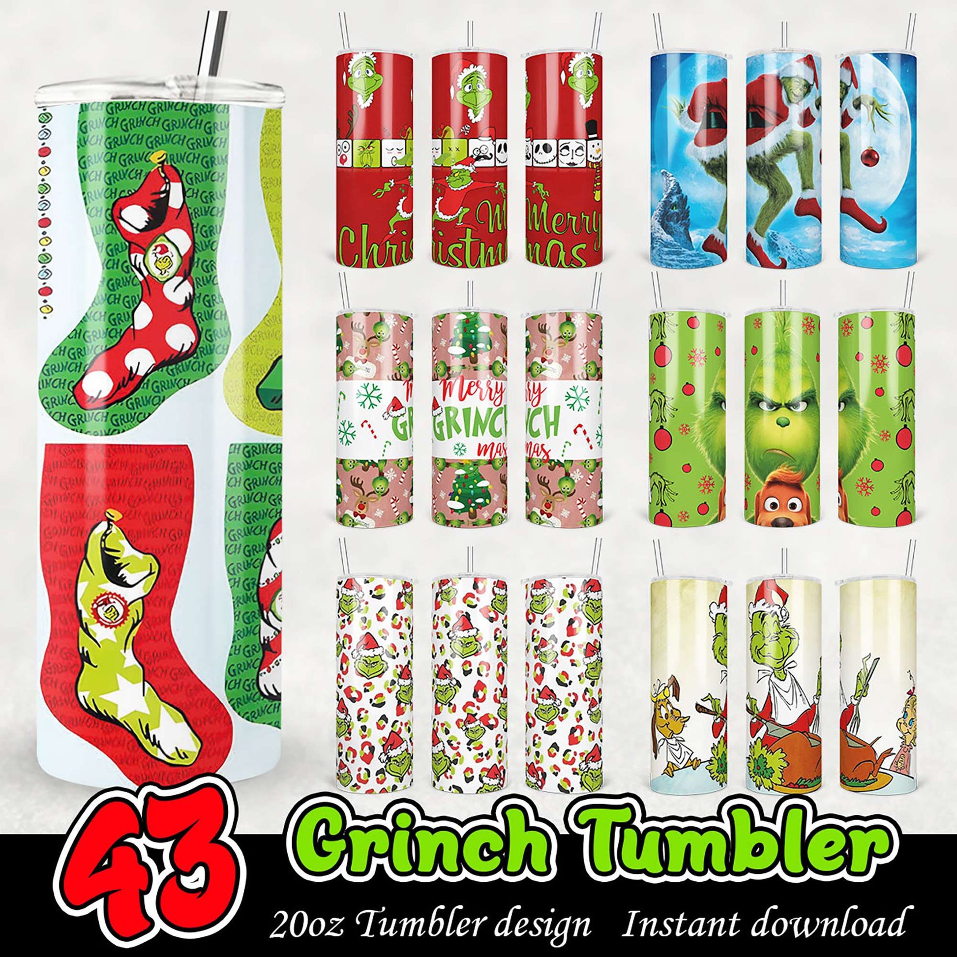 Grinch Christmas Tumbler Designs PNG